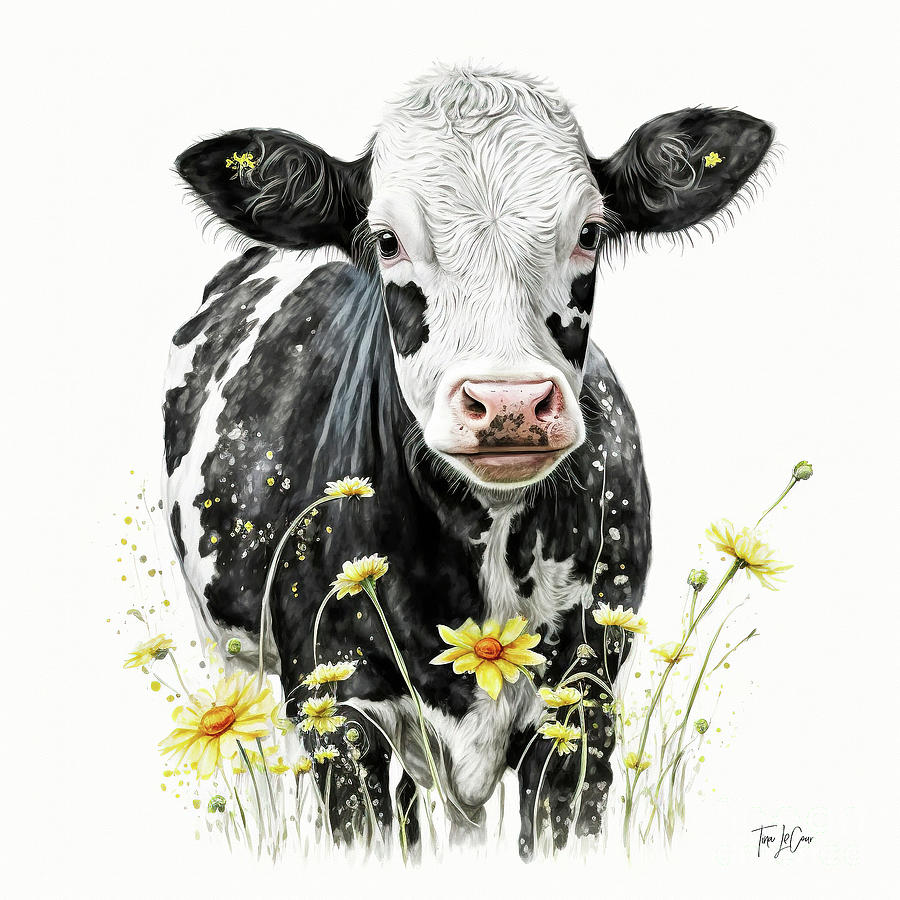 Cute Little Cow 2 Painting by Tina LeCour