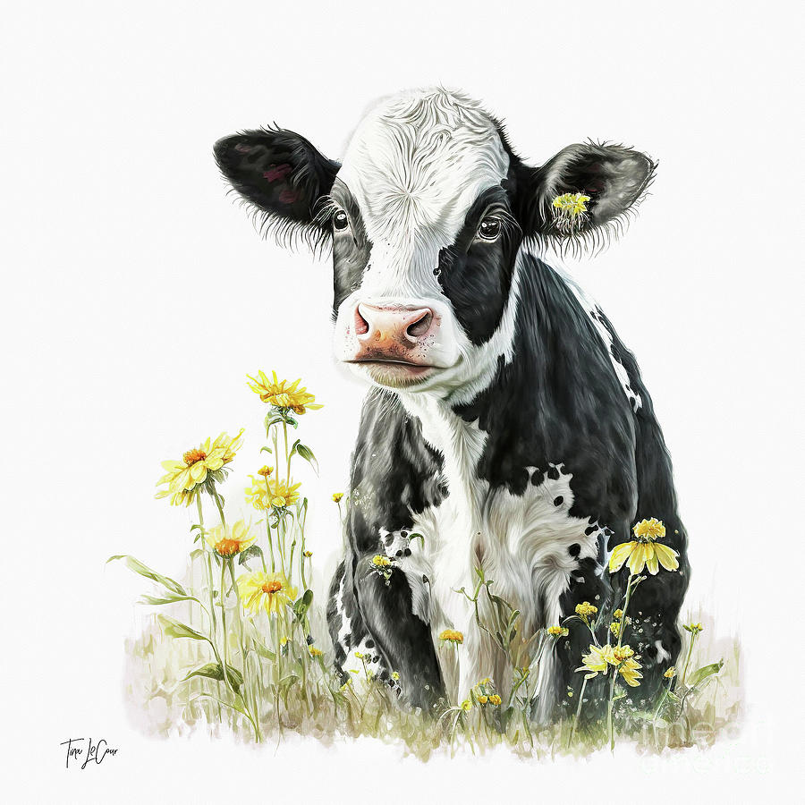 Cute Little Cow 3 Painting by Tina LeCour