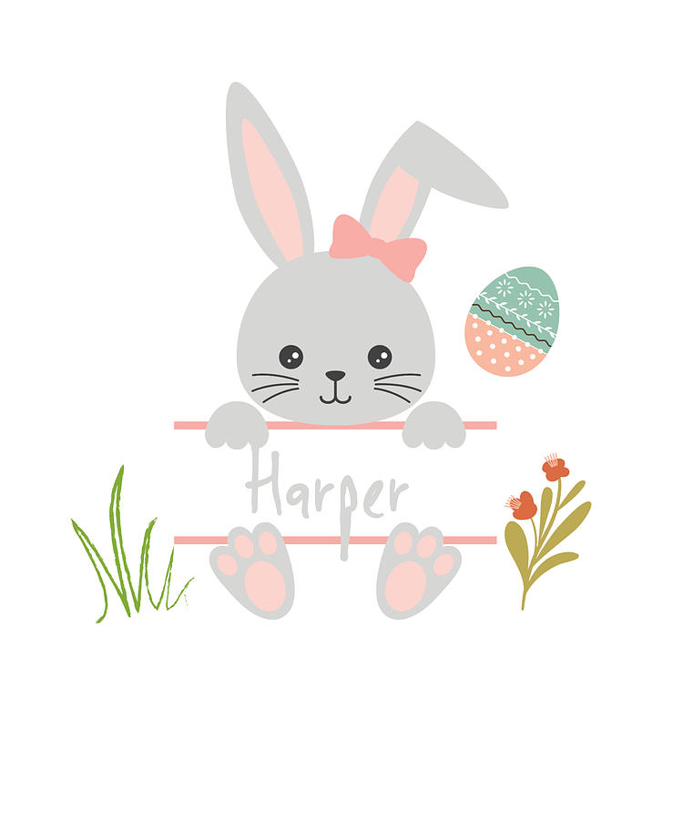 Cute Little Girl Easter Bunny With Harper Name Tag Digital Art By 