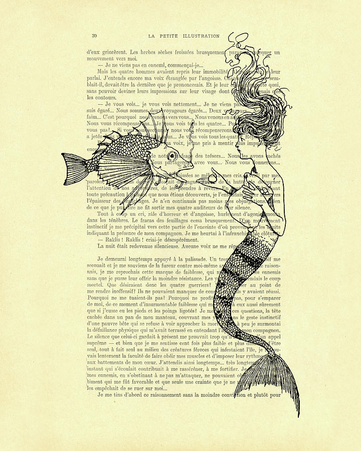 Mermaid Digital Art - Cute little mermaid with fish by Madame Memento