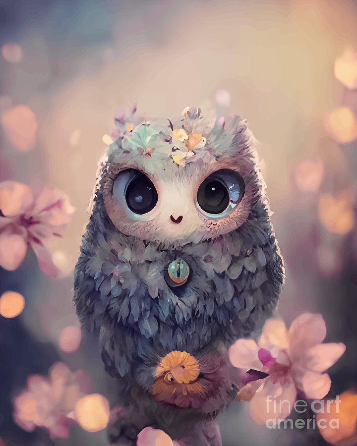 Owl Digital Art - Cute little owl from a fairy tale by Kamila Milik