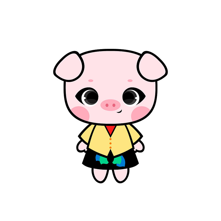 Pig Digital Art - Cute Little Pig in Ao canh and Black Skirt by Alien3287