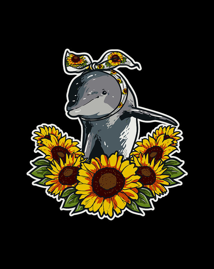 Cute Love Dolphin Gift Sunflower Decor Dolphin Digital Art by Luke Henry