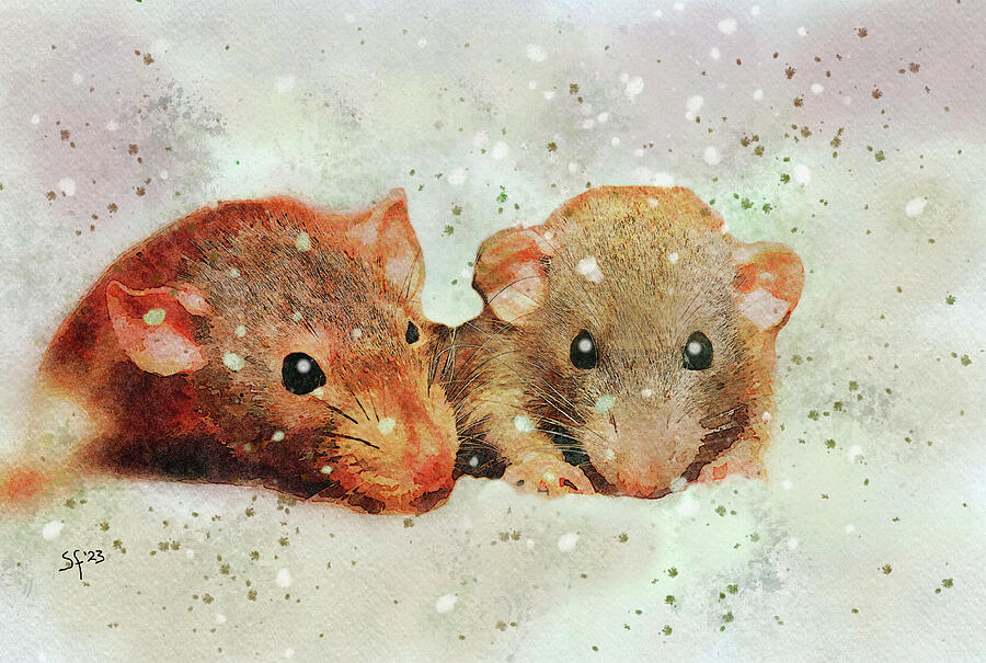 Cute Mice Watercolor Painting  Digital Art by Shelli Fitzpatrick