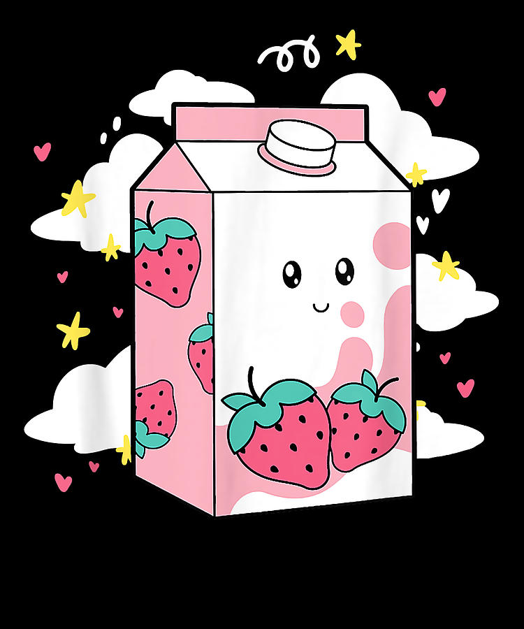 Cute Milkshake Kawaii Japanese Strawberry Milk Shake Carton Drawing by