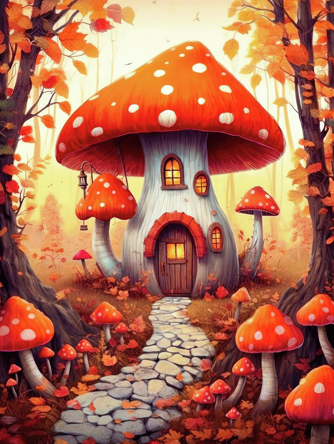 Cute Mushroom House 01 Red Autumn Digital Art by Matthias Hauser