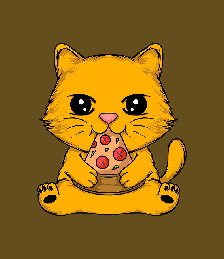 Cute Orange Cat Eating Pizza Digital Art by Sambel Pedes