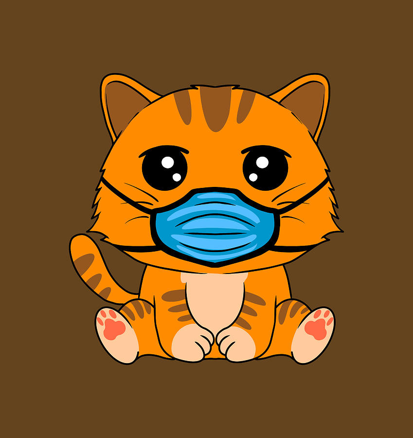 Cute Orange Cat With Mask Digital Art by Sambel Pedes