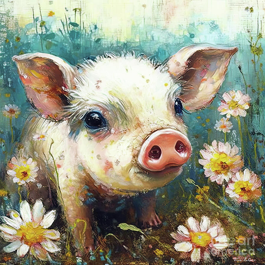 Pig Painting - Cute Patootie Piglet by Tina LeCour