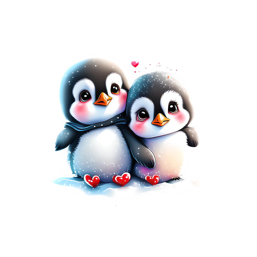 Cute Penguin Couple Graphic Digital Art by Amalia Suruceanu
