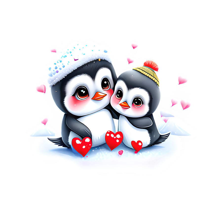 Cute Penguins in Love Digital Art by Amalia Suruceanu