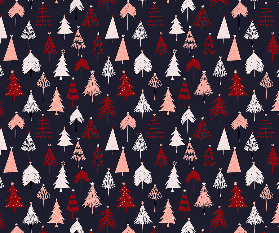 Cute Pink And Red Christmas Trees On Midnight Navy Digital Art by Stink ...