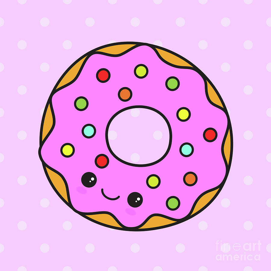 Cute Pink Kawaii Doughnut Digital Art by LJ Knight - Fine Art America