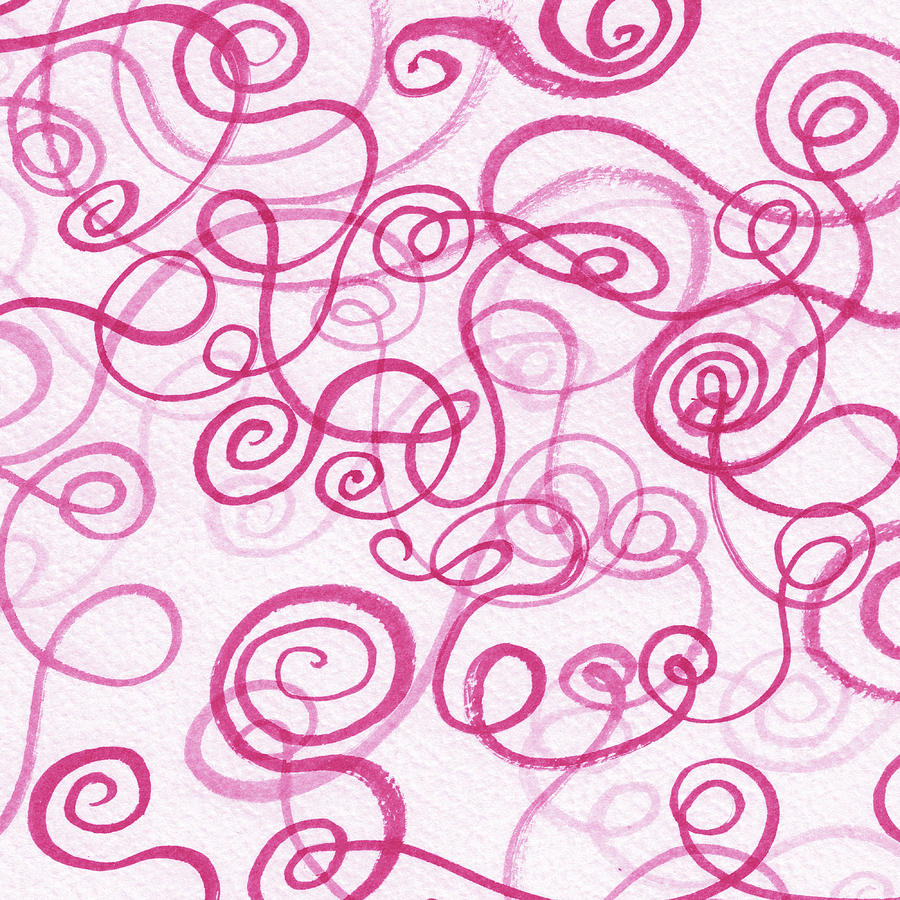 Cute Pink Mesmerizing Doodles Watercolor Organic Whimsical Lines And Swirls I Painting by Irina Sztukowski