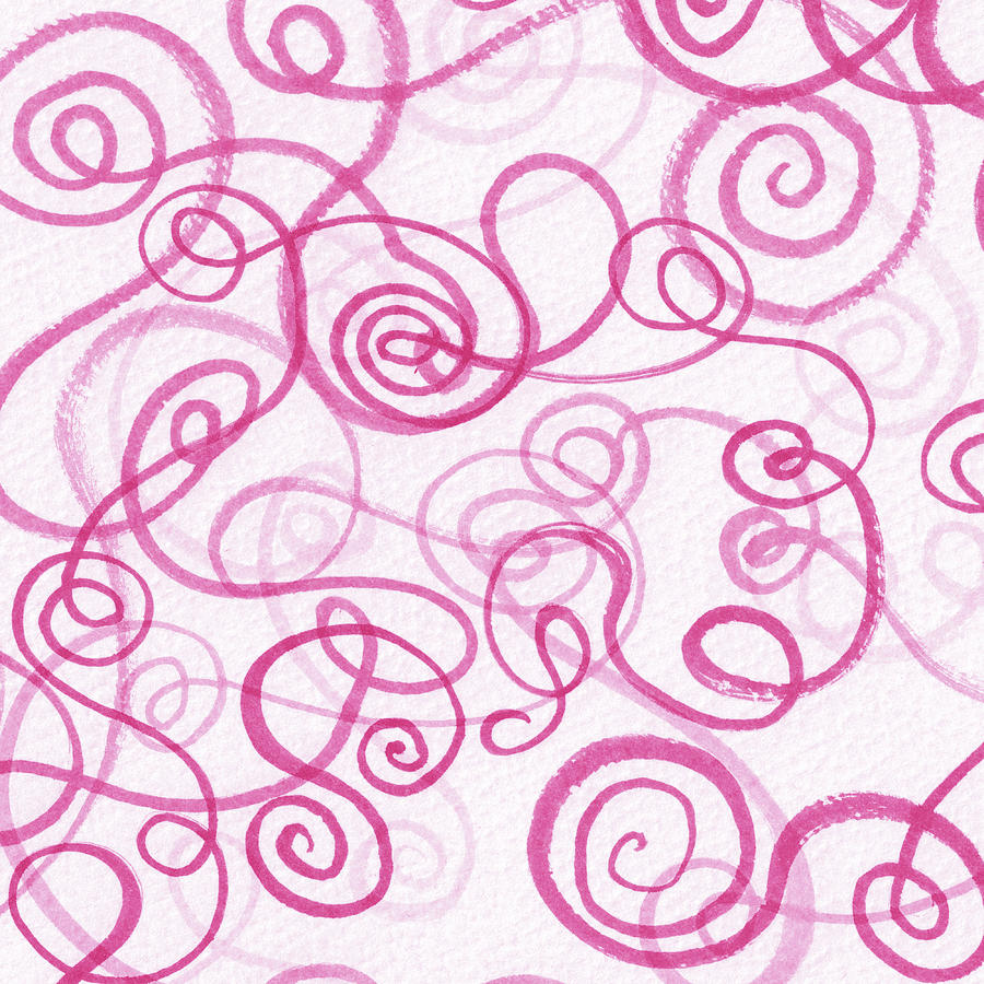 Cute Pink Mesmerizing Doodles Watercolor Organic Whimsical Lines And Swirls II Painting by Irina Sztukowski