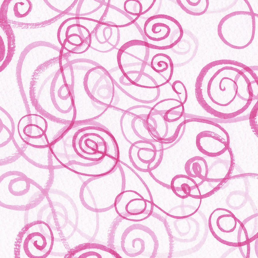 Cute Pink Mesmerizing Doodles Watercolor Organic Whimsical Lines And Swirls III Painting by Irina Sztukowski