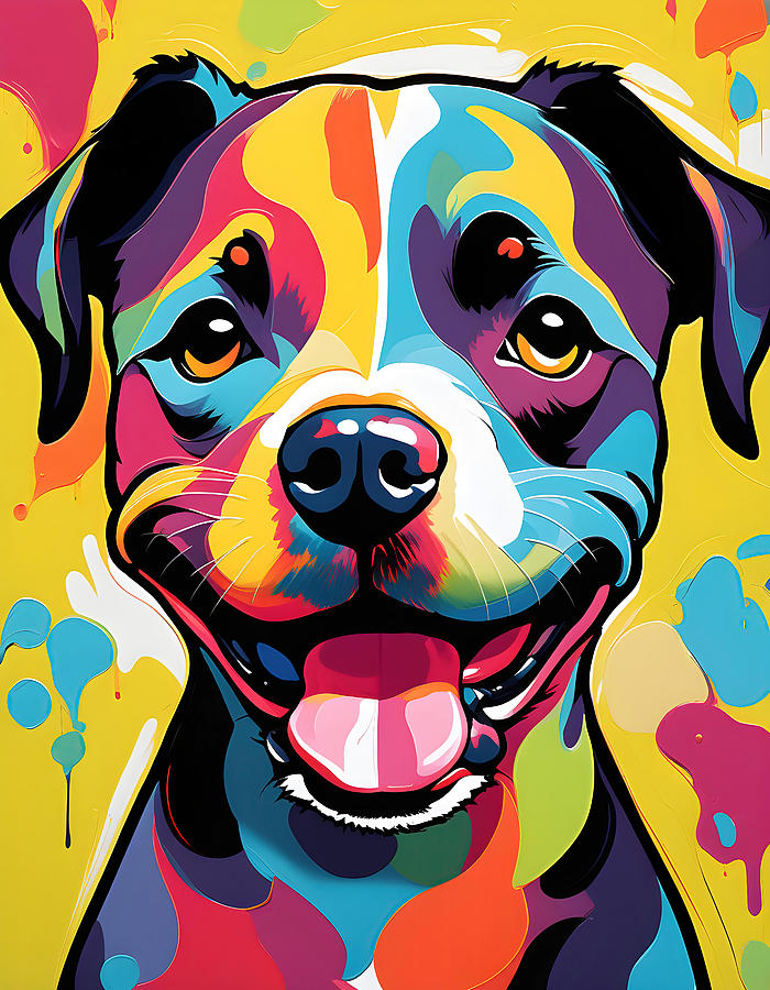 Dog Painting - Cute Pitbull - Pit Bull - Pittie - Colorful Modern Happy Painting Style by StellArt Studio