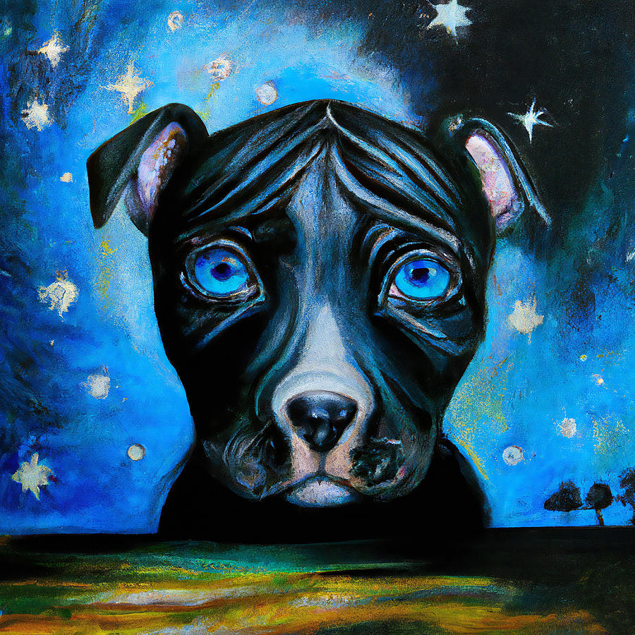 Cute Pitbull Puppy Dog Painting by StellArt Studio - Fine Art America