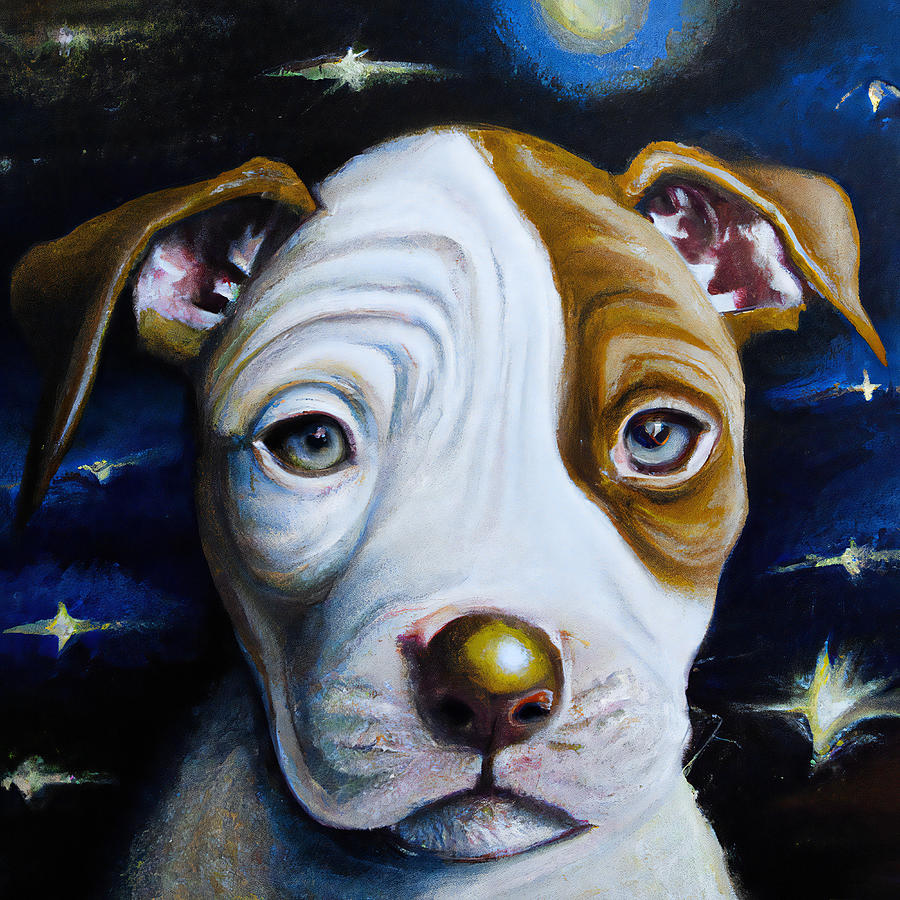 Cute Pitbull Puppy Dog - Wall Art Prints Painting by StellArt Studio ...