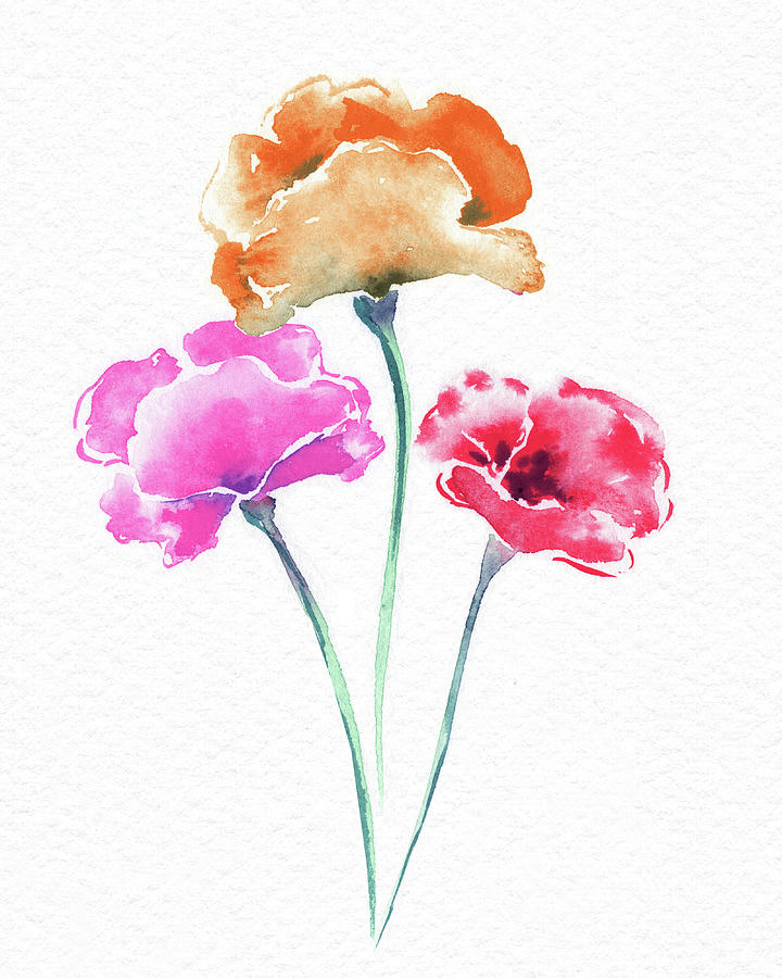 Cute Poppy Flowers Watercolor On White Paper Floral Art Minimalism I Painting by Irina Sztukowski
