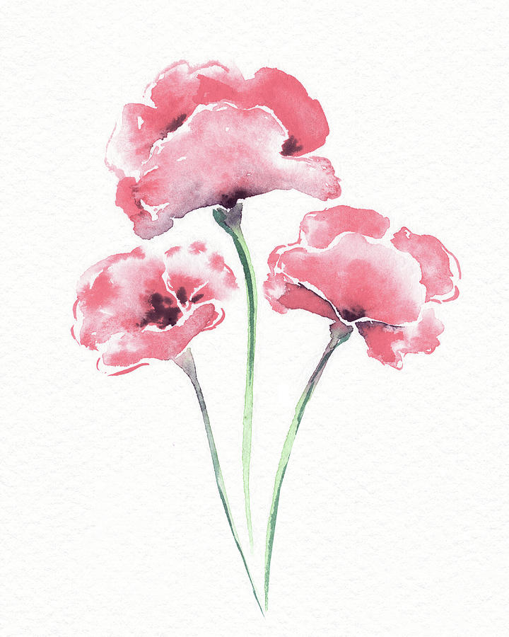 Cute Poppy Flowers Watercolor On White Paper Floral Art Minimalism II Painting by Irina Sztukowski