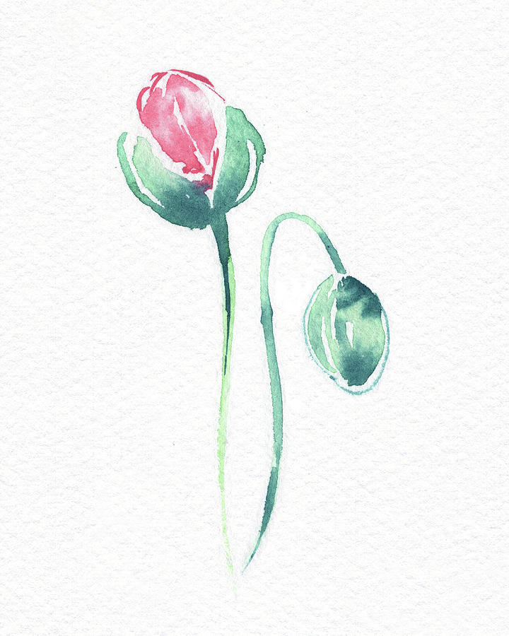 Cute Poppy Flowers Watercolor On White Paper Floral Art Minimalism V Painting by Irina Sztukowski
