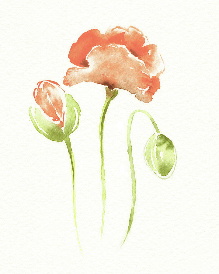 Cute Poppy Flowers Watercolor On White Paper Floral Art Minimalism VI Painting by Irina Sztukowski