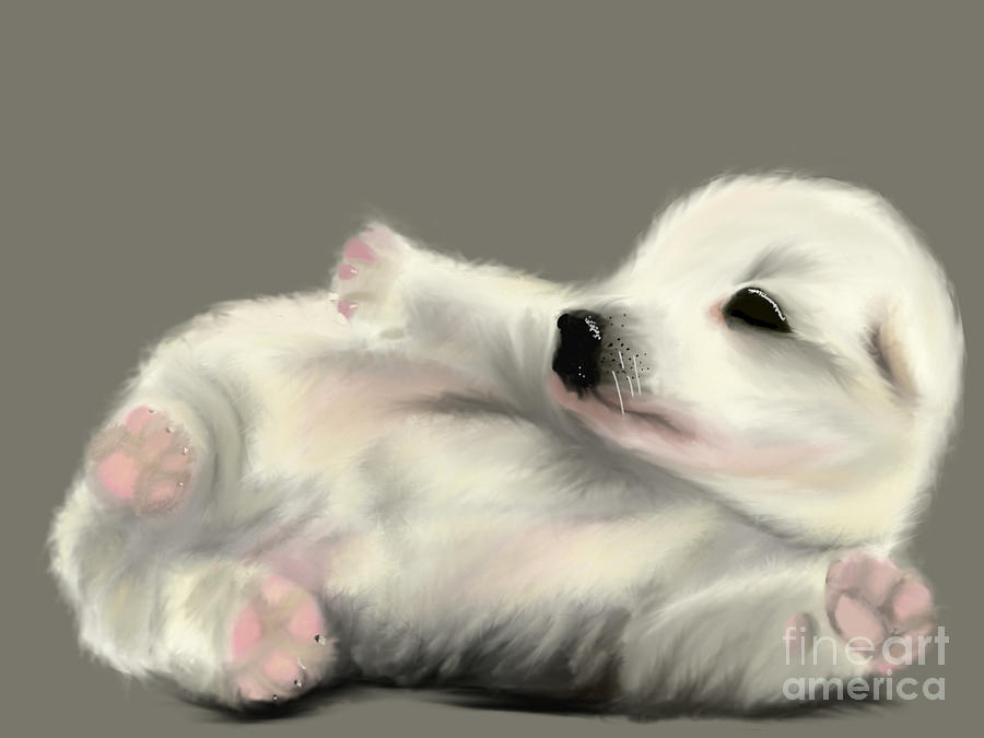 Cute Puppy Relaxing Painting by Barefoot Bodeez Art