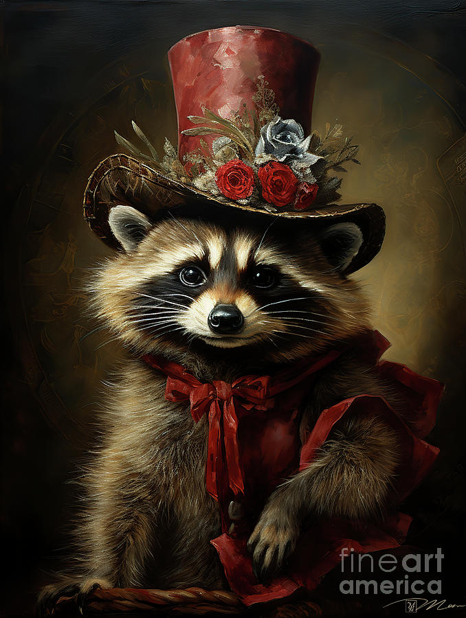 Cute Raccoon With A Red Hat Baroque Style 1 Digital Art by Momart ...