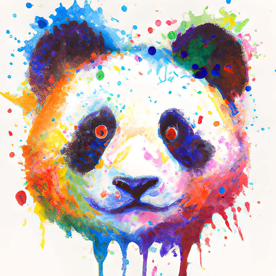 Cute Rainbow Watercolor Panda Portrait  Digital Art by Amalia Suruceanu
