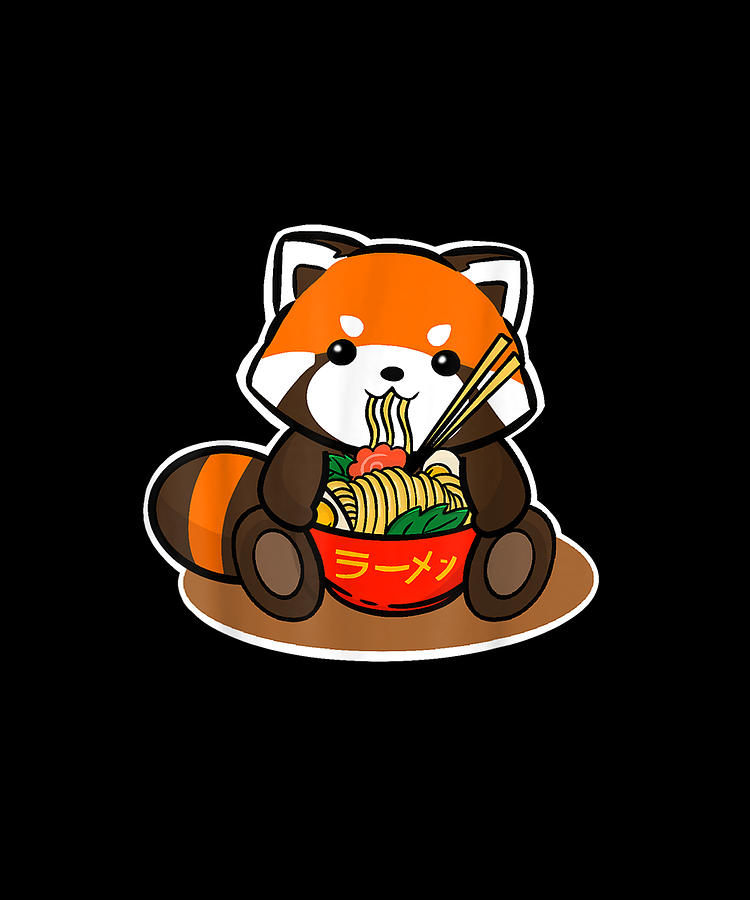 Cute Red Panda Eating Ramen Noodles Illustration Gift Drawing by Yvonne ...