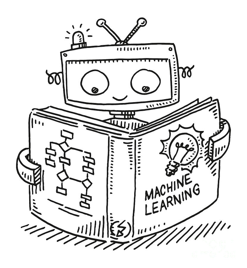 Cute Reading Machine Learning Book Drawing Drawing by Frank Ramspott Fine America
