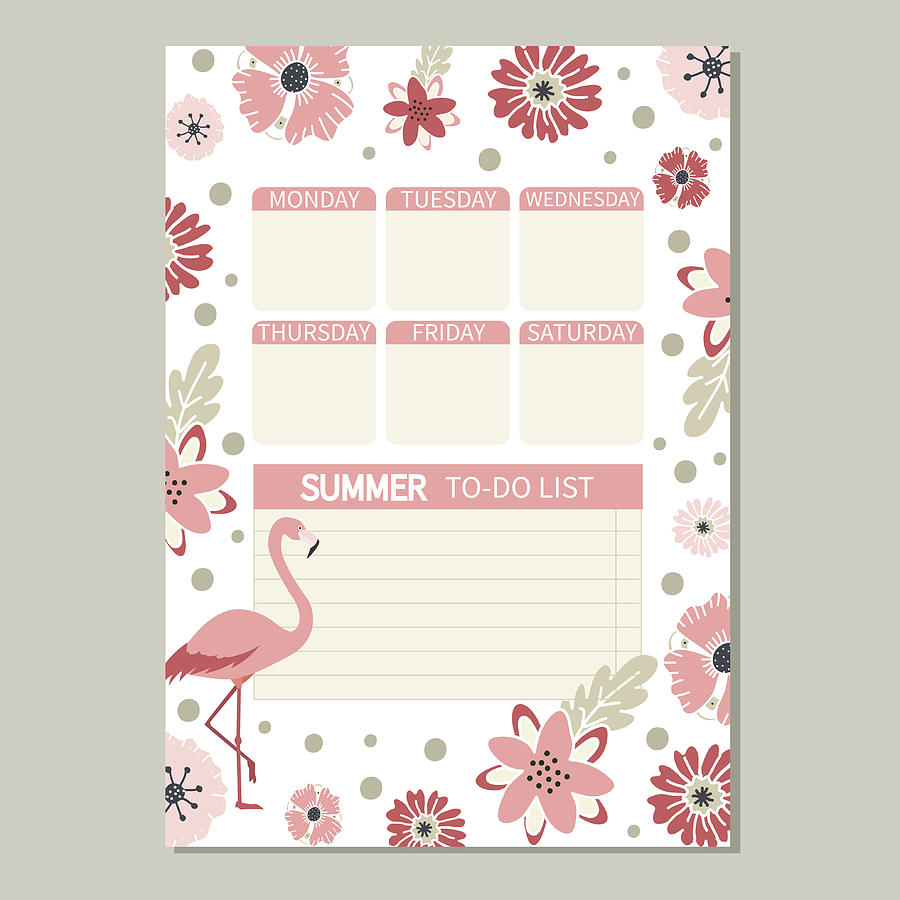 Cute romantic vector page with flamingo and flowers. Drawing by Gud_zyk