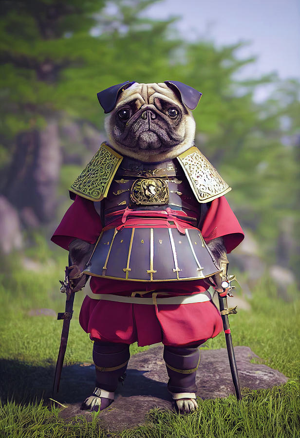Cute Samurai Dog Warrior 01 Pug Digital Art by Matthias Hauser Cute Samurai Dog Warrior 01 Pug Digital Art by Matthias Hauser