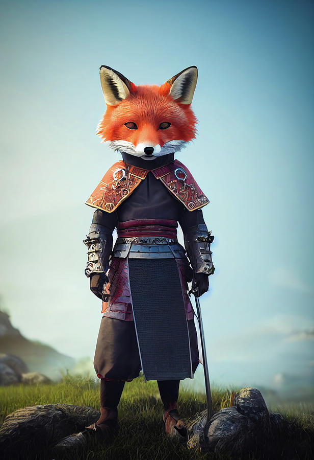 Cute Samurai Fox Warrior 01 Digital Art by Matthias Hauser