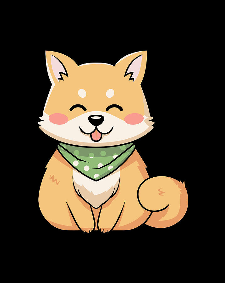 Cute Shiba Inu Dog Anime Kawaii Puppy Animal Digital Art by Xuan Tien Luong