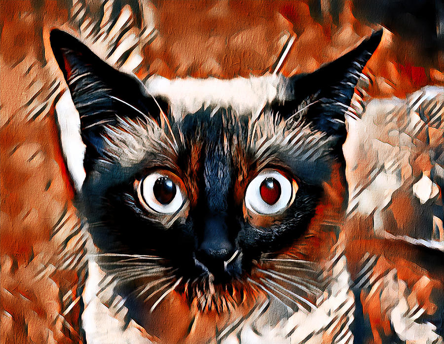 Cute Siamese cat head in reddish brown - digital painting Digital Art by Nicko Prints