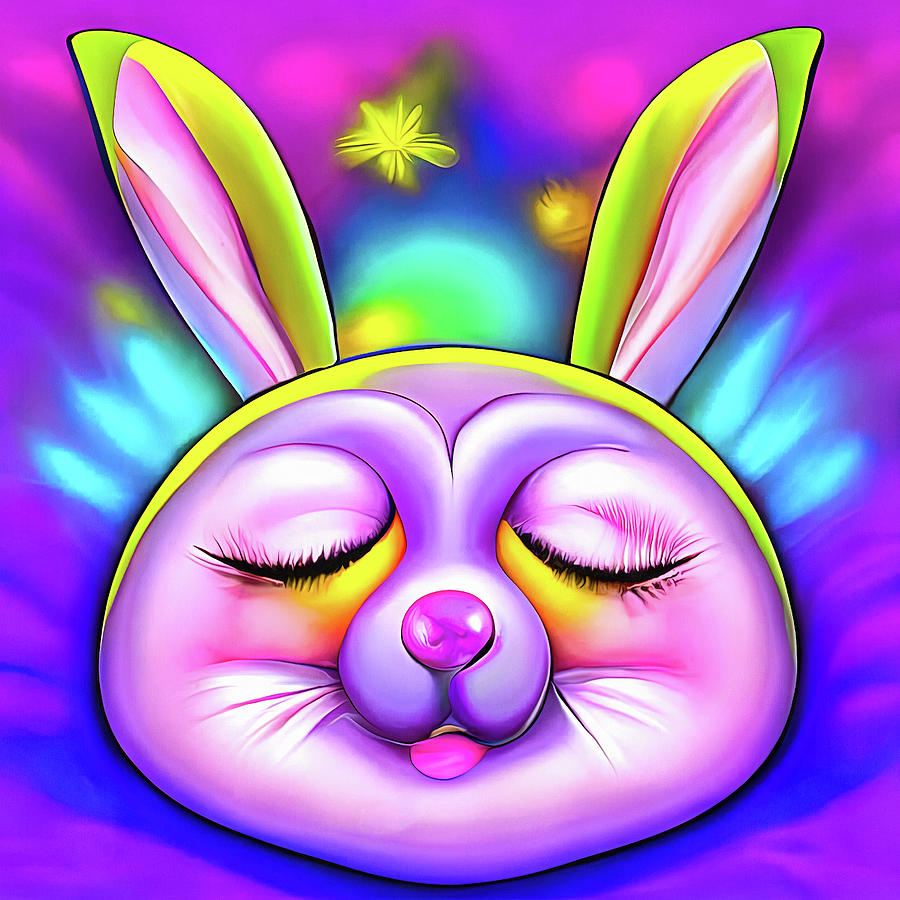 Cute Sleeping Bunny 01 Vivid Colors Digital Art by Matthias Hauser
