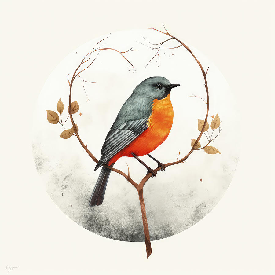 Robin Painting - Cute Songbirds by Lourry Legarde
