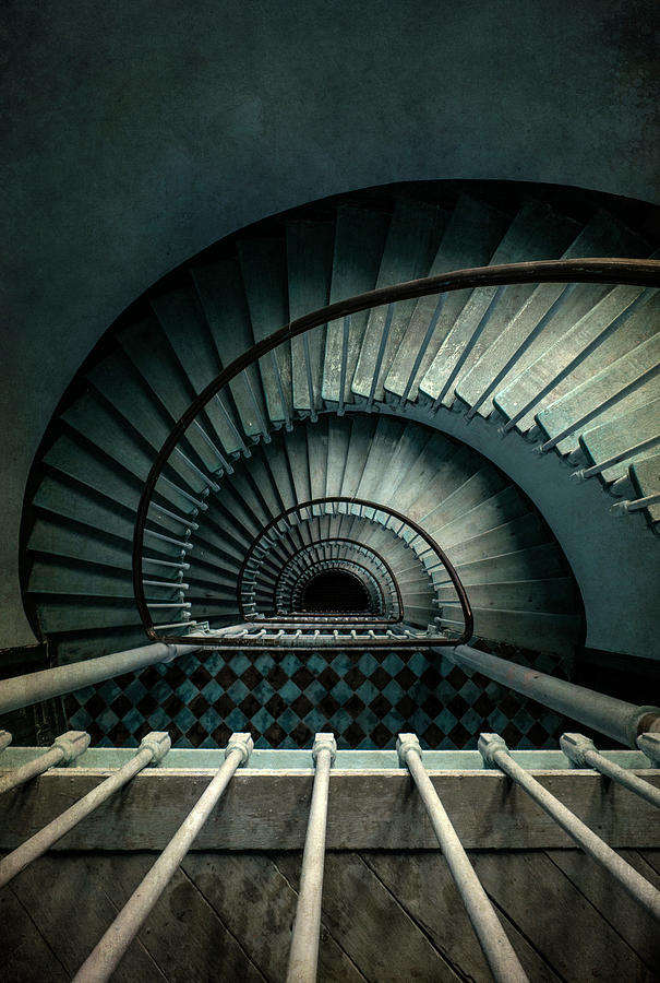 Cute spiral blue staircase Photograph by Jaroslaw Blaminsky