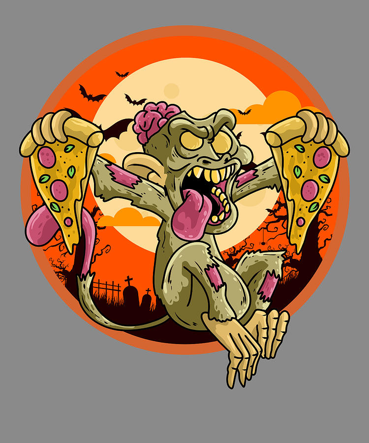 Cute Spooky Halloween Zombie Bunny with Pizza' Sticker