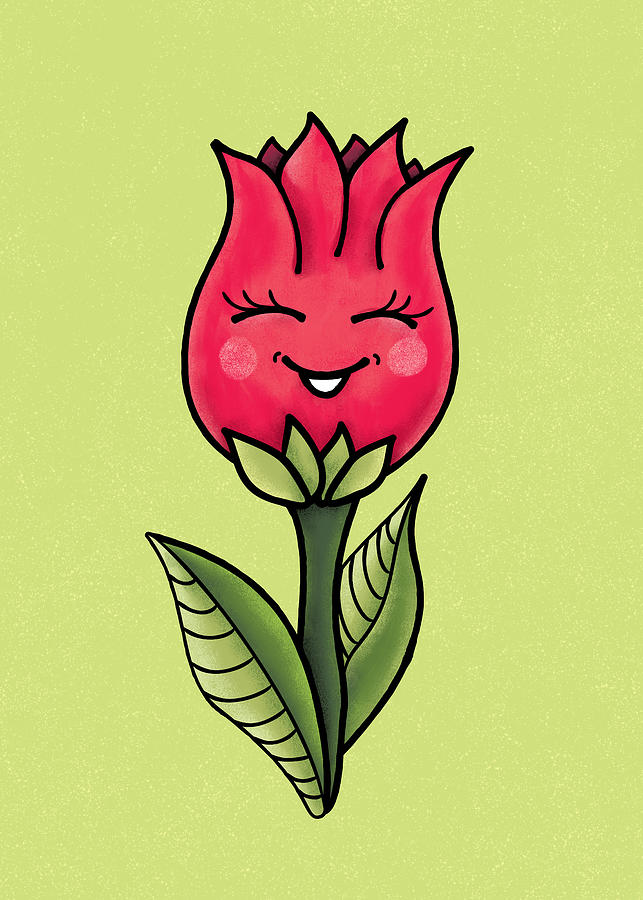Cute Spring Flower Cartoon Character Digital Art by Boriana Giormova