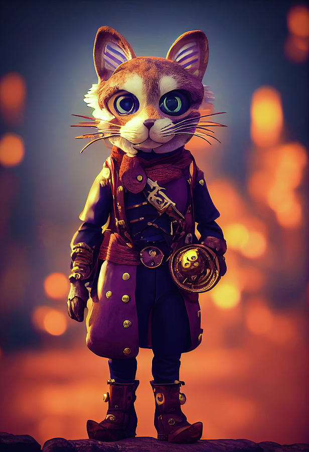 Cute Steampunk Cat Warrior 01 Digital Art by Matthias Hauser