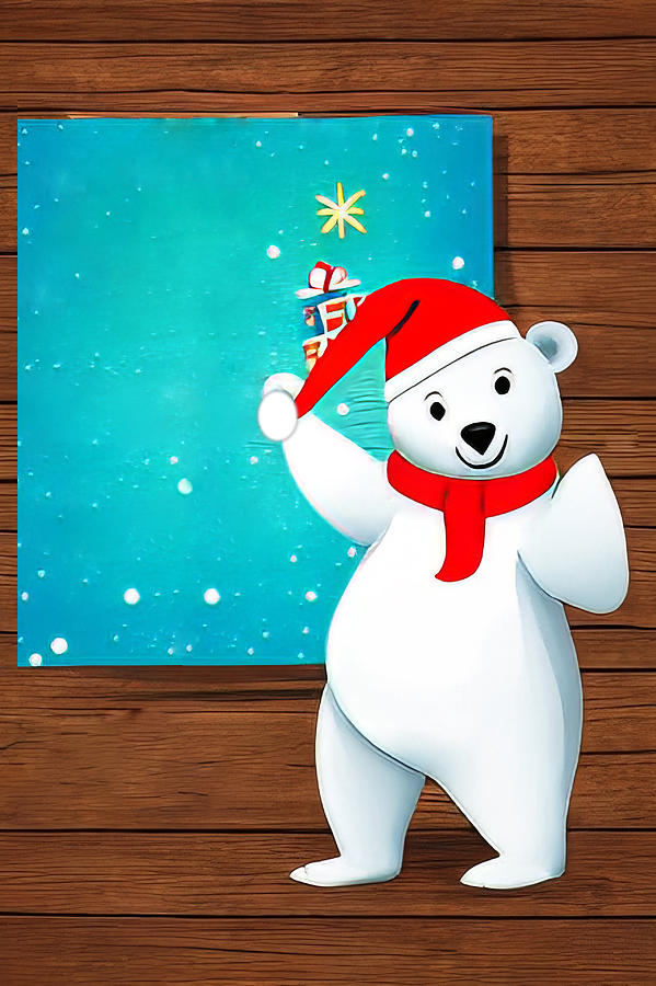 Cute storybook polar bear Christmas illustration Digital Art by Karen Foley