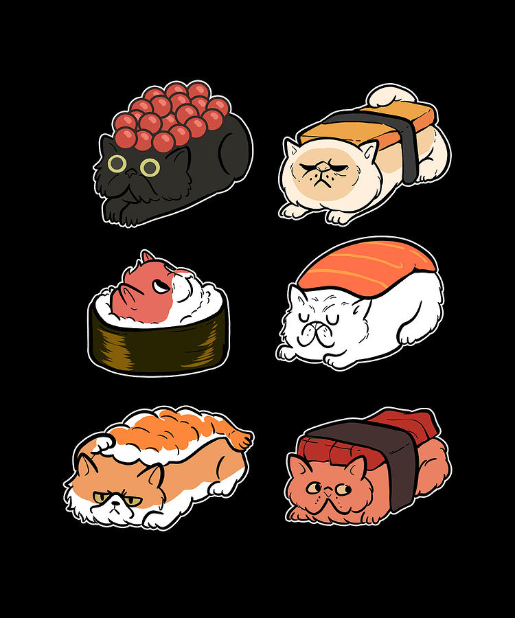 Cute Sushi Cats Anime Cat Ramen Vaporwave Manga Painting by Amango ...