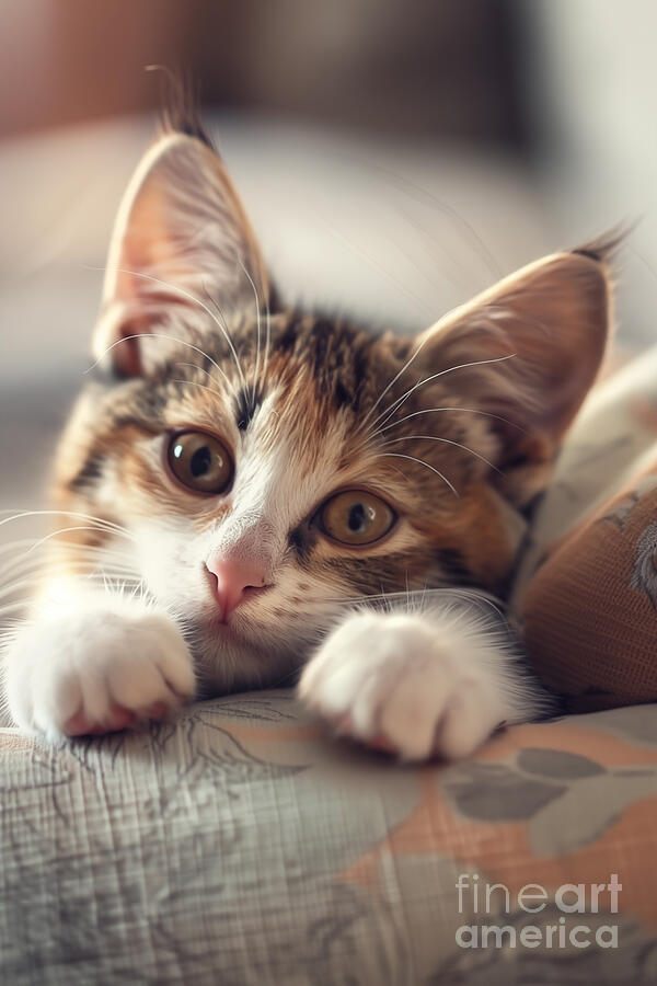 Cute tabby cat on a sofa Photograph by Delphimages Photo Creations