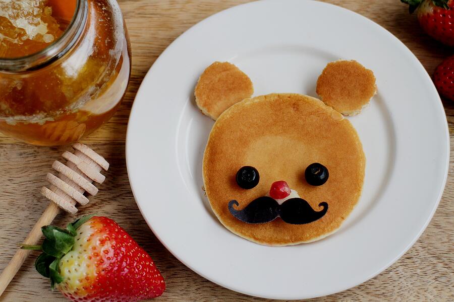 Cute teddy bear pancake kid breakfast Photograph by Ginew