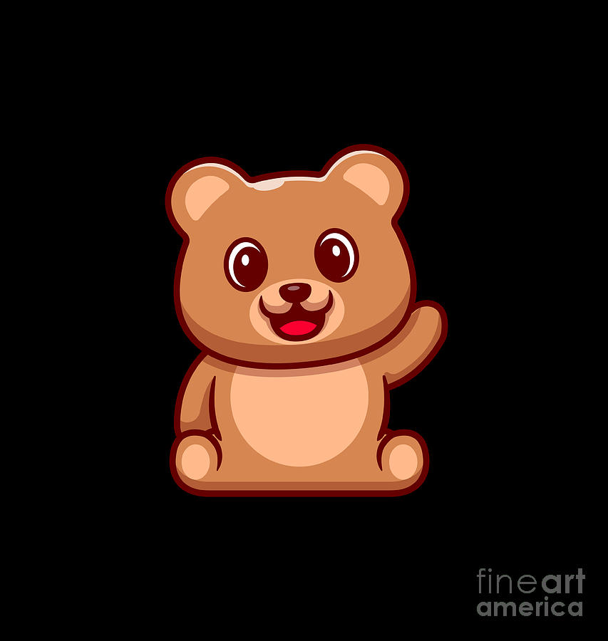 Cute Teddy Bear Waving Hand Cartoon Digital Art by Ngoc Lam | Pixels