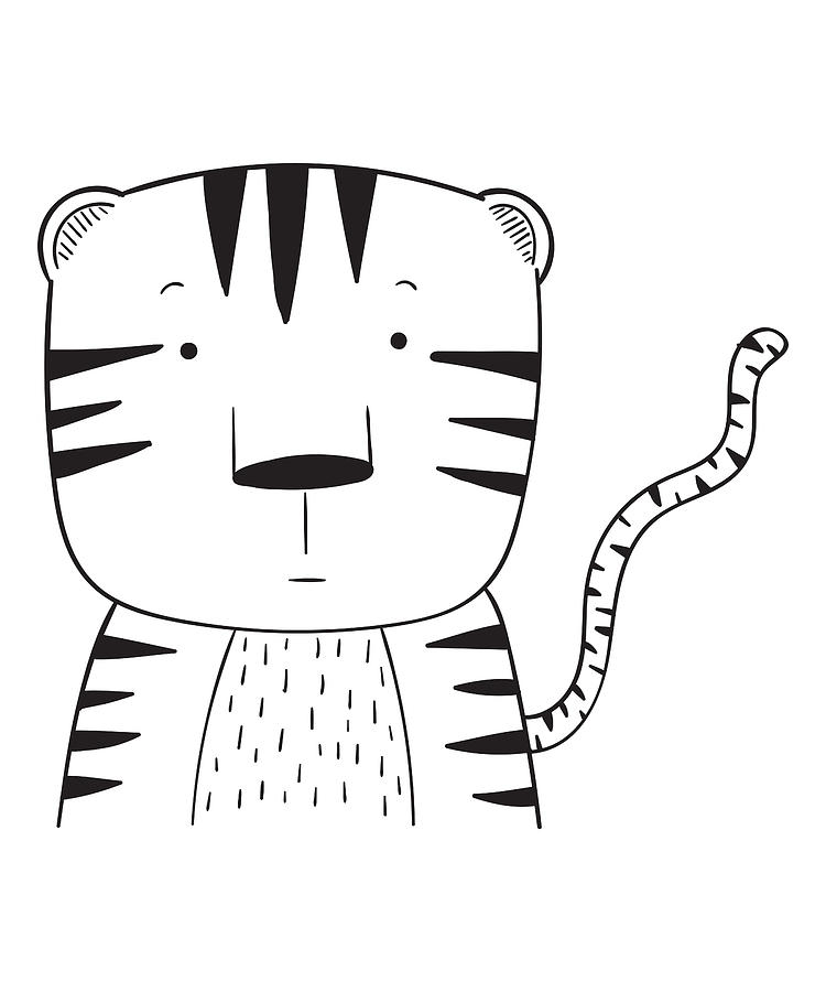 draw a cute tiger with only the outline | MUSE AI