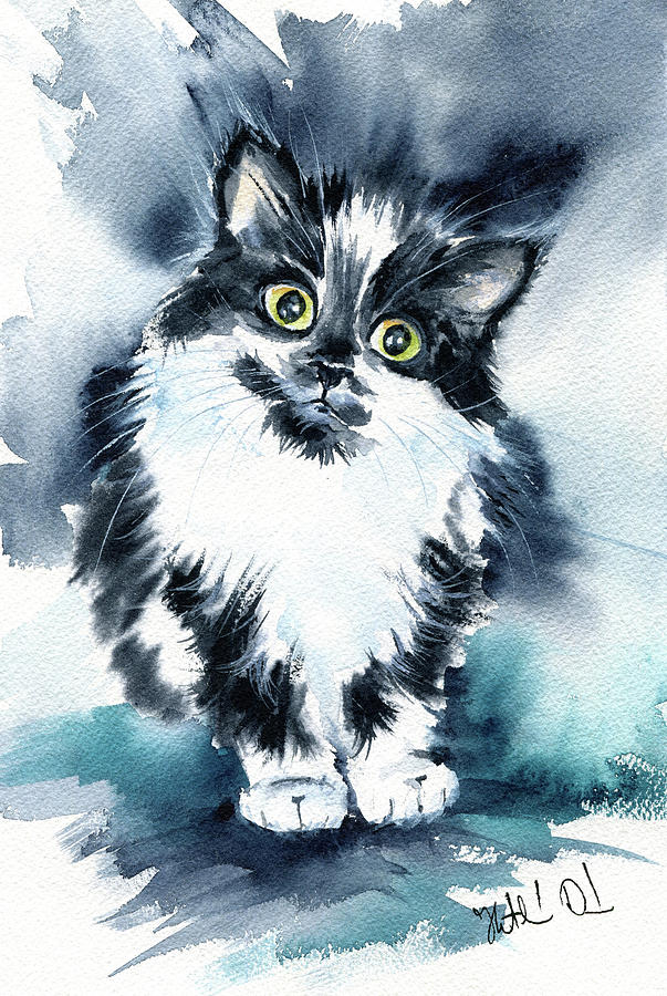 Cute Tuxedo Kitten Painting Painting by Dora Hathazi Mendes